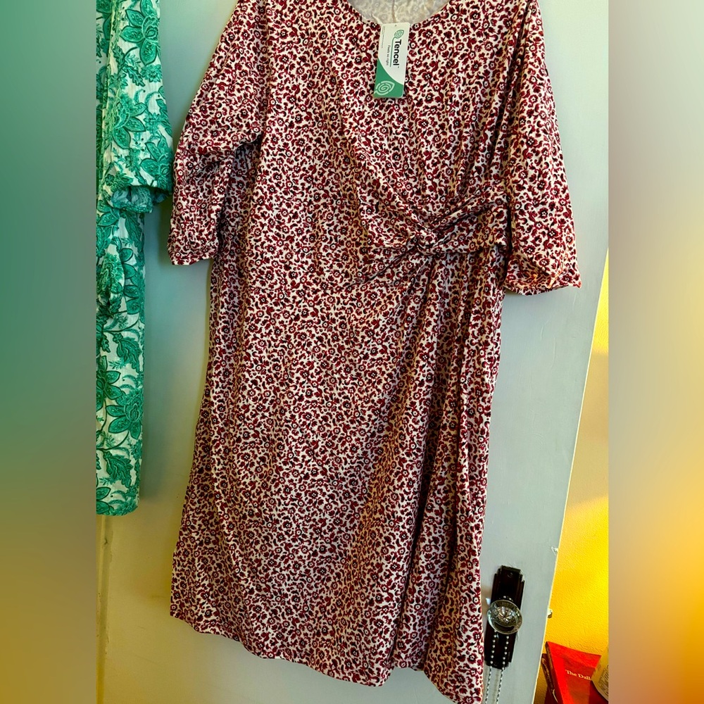 Lands End 2X red floral dress NWT